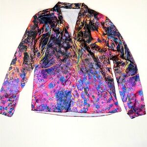 T Tahari Abstract Floral Print Multicolor Long Sleeve Blouse Size Large